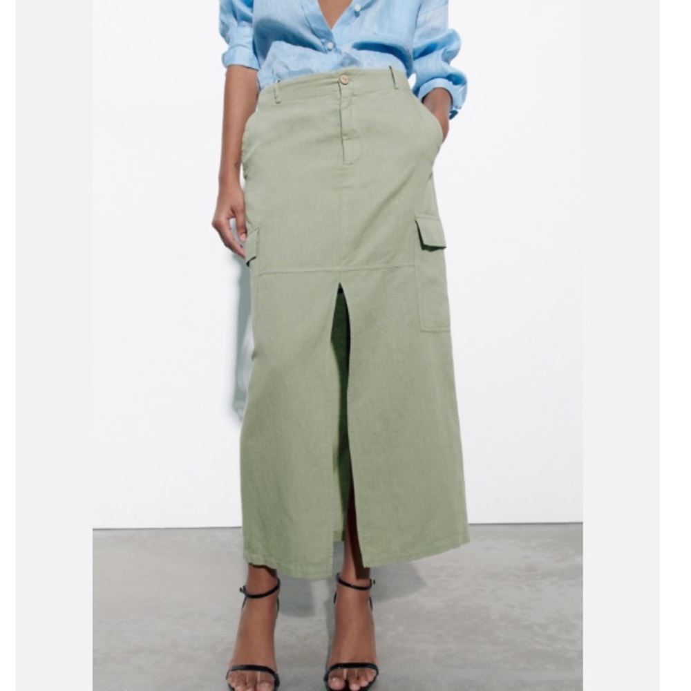 Zara linen blend cargo midi skirt
